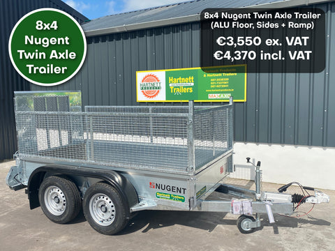 Nugent 8x4 Twin Axle Trailer (ALU Floor, Mesh Sides + Ramp)