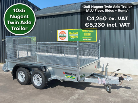 Nugent 10x5 Twin Axle Trailer (ALU Floor, Mesh Sides + Ramp)
