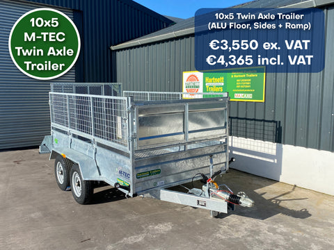 M-TEC 10x5 Twin Axle Trailer (ALU Floor, Mesh Sides + Ramp)