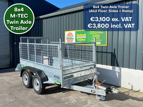 M-TEC 8x4 Twin Axle Trailer (ALU Floor, Mesh Sides + Ramp)