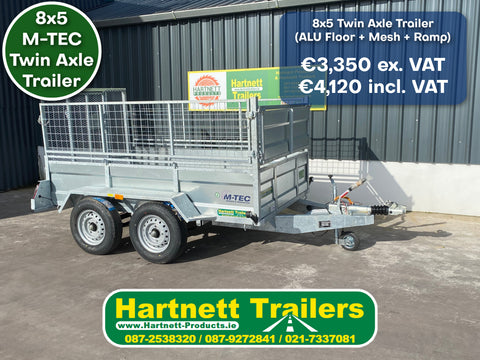 M-TEC 8x5 Twin Axle Trailer (ALU Floor, Mesh Sides + Ramp)